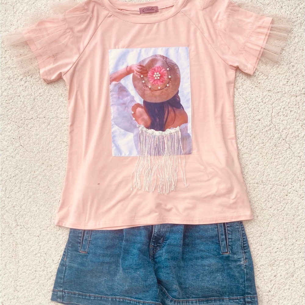 Pink Casual Cotton Short Sleeve Tee